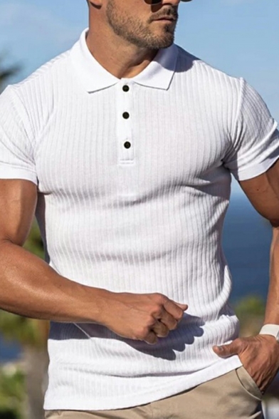 Men Simple Polo Shirt Solid Color Turn-down Collar Short-Sleeved Polo Shirt