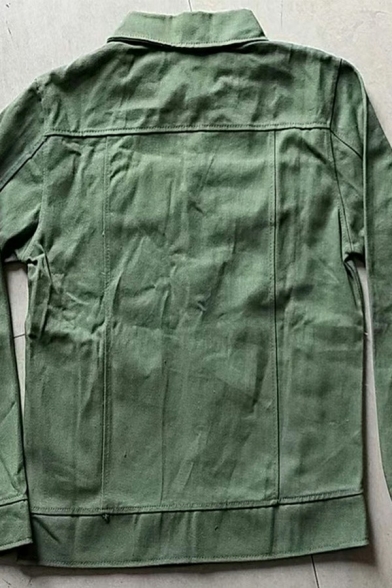 Basic Men Jacket Pure Color Pocket Detail Spread Collar Long Sleeve Button-up Denim Jacket
