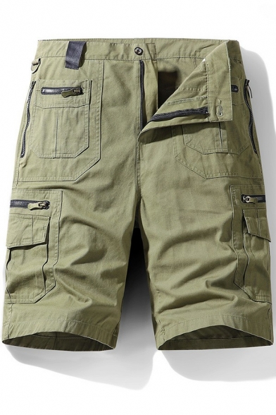 Boyish Boys Whole Colored Zip Closure Mid Rise Flap Pocket Relaxed Fit Cargo Shorts