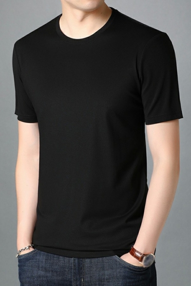 Casual Men's Cotton Tee Shirt Plain Crew Neck Short-sleeved Fitted Tee Shirt