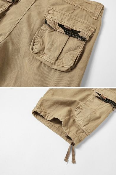 Guy's Modern Shorts Plain Mid Waist Fitted Flap Pocket Zip Placket Cargo Shorts
