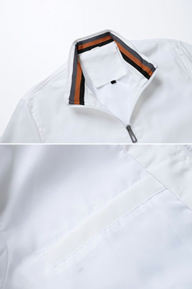 Leisure Men Jacket Contrast Stripe Pocket Long-sleeved Spread Collar Zip down Jacket