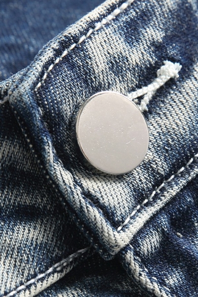Men Daily Jeans Plain Zip Placket Distressed Pocket Detail Denim Pants