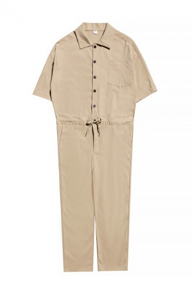 Stylish Cargo Coveralls Pure Color Pocket Detail Coveralls for Men