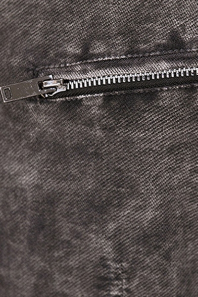 Trendy Denim Jacket Plain Stand Collar Zip Closure Pocket Detail Denim Jacket for Men