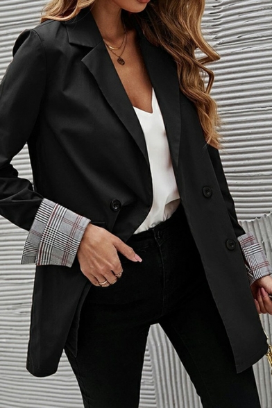 Women Leisure Suit Blazer Plain Lapel Collar Single Breasted Pocket Detail Suit Blazer