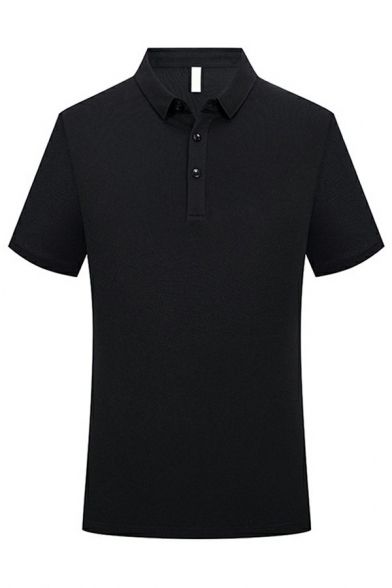 Basic Men's Polo Shirt Plain Button Detail Turn-down Collar Short-sleeved Polo Shirt