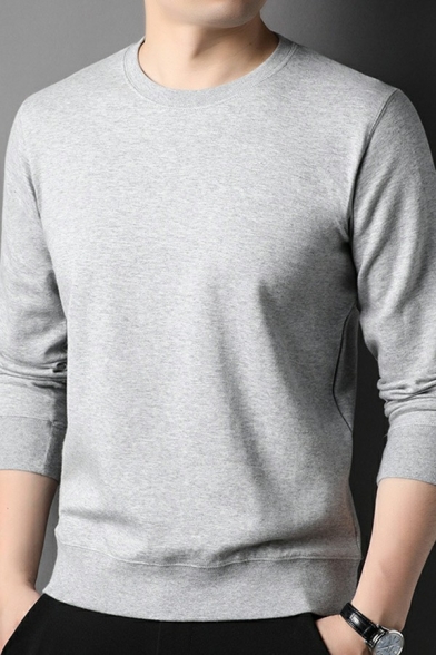 Men Classic Sweatshirt Pure Color Regular Long Sleeve Crew Neck Sweatshirt
