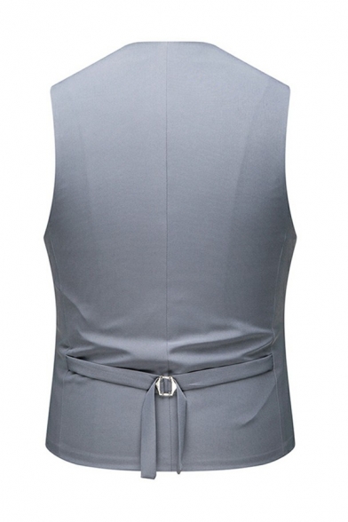 Vintage Suit Vest Pure Color V-Neck Button Closure Side Pocket Suit Vest for Men