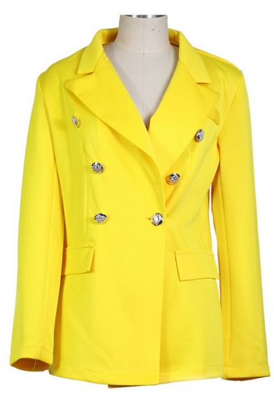 Women Casual Suit Blazer Plain Lapel Collar Double Breasted Pocket Detail Suit Blazer