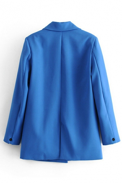 Women Urban Suit Blazer Plain Lapel Collar Double Breasted Pocket Detail Suit Blazer