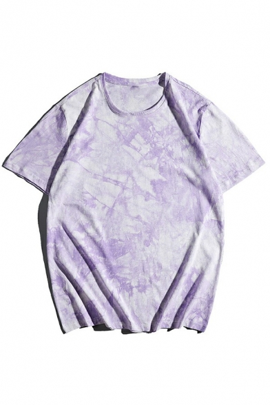 Men Trendy T-Shirt Tie Dye Printed Loose Fit Crew Neck Short-sleeved T-Shirt