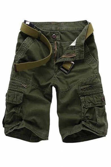 Stylish Boy's Shorts Solid Color Pocket Design Mid Waist Fitted Cargo Zip Closure Shorts