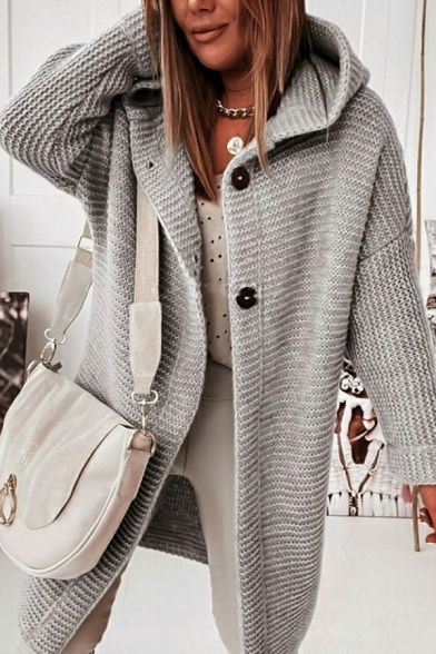 Modern Women Cardigan Plain Long Sleeve Single Breasted Cardigan Sweater with Pocket