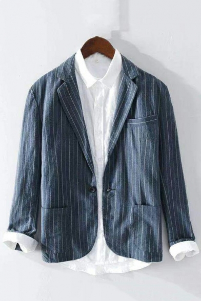 Vintage Mens Blazer Striped Pattern Pocket Detail Lapel Collar Single Button Blazer
