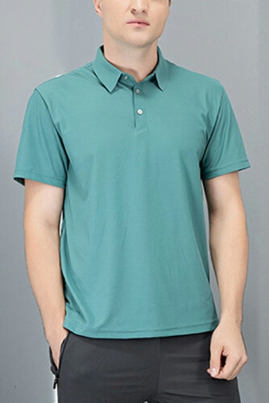 Classic Men Polo Shirt Solid Color Button Detail Turn-down Collar Short Sleeve Polo Shirt