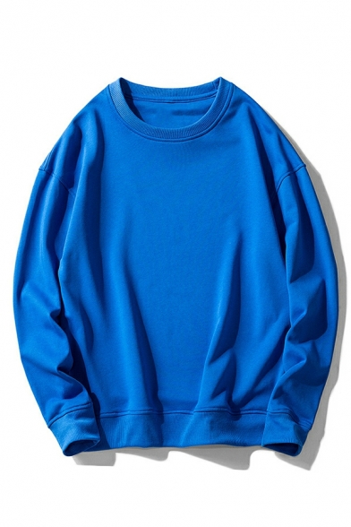 Leisure Men's Sweatshirt Whole Colored Long Sleeve Crew Neck Oversized Pullover Sweatshirt