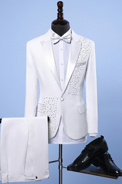 Men Elegant Suit Co-ords Sequins Print Pocket One Button Suit Co-ords(Not Included Shoes)
