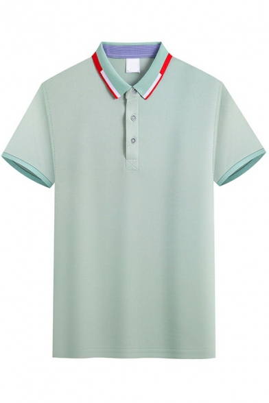 Modern Polo Shirt Contrast Line Pattern Short-Sleeved Spread Collar Polo Shirt for Men