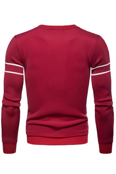 Simple Sweatshirt Contrast Line Long Sleeve Slimming Crew Neck Pullover Sweatshirt for Men