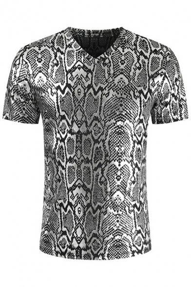 Boyish Tee Top Snake Printed Short Sleeve Regular Fitted V-Neck T-shirt for Boys