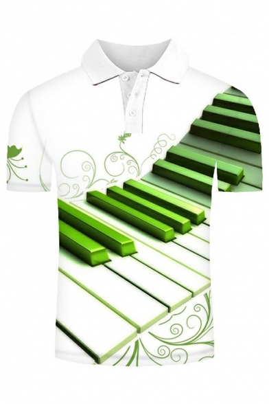 Casual Guy's Polo Shirt 3D Pattern Spread Collar Short-sleeved Regular Button Polo Shirt