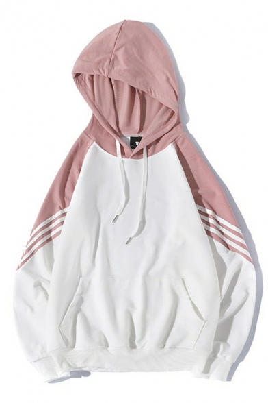 Fashion Guy's Hoodie Striped Print Long Sleeves Pocket Front Drawstring Hoodie for Men