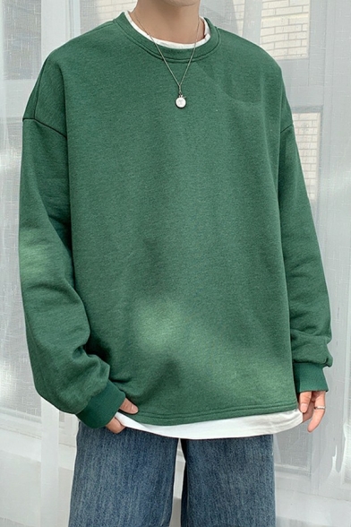 Freestyle Sweatshirt Plain Relaxed Long Sleeves Crew Collar Pullover Sweatshirt for Boys