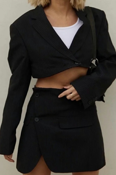 Hip-hop Suit Co-ords Whole Colored Crop Notched Lapel Button Blazer Skirt Set for Ladies