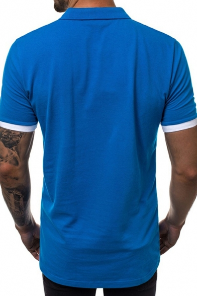 Stylish Polo Shirt Contrast Trim Short Sleeves Spread Collar Zipper Polo Shirt for Men
