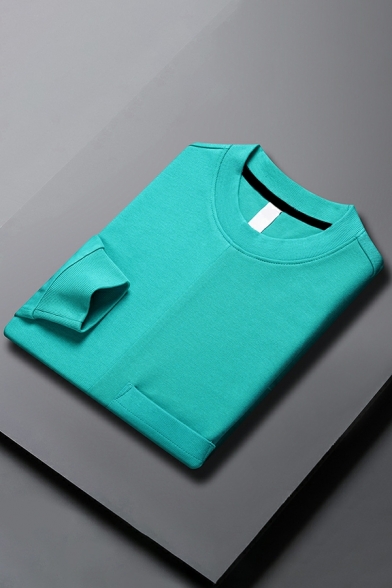 Stylish Sweatshirt Pure Color Long Sleeve Relaxed Round Collar Pullover Sweatshirt for Men