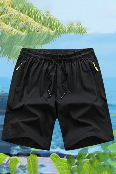 Urban Shorts Solid Color Mid Rise Drawstring Waist Loose Fit Shorts for Boys