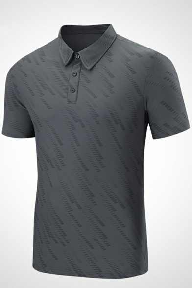 Elegant Polo Shirt Stripe Print Short Sleeve Point Collar Slim Button Polo Shirt for Guys