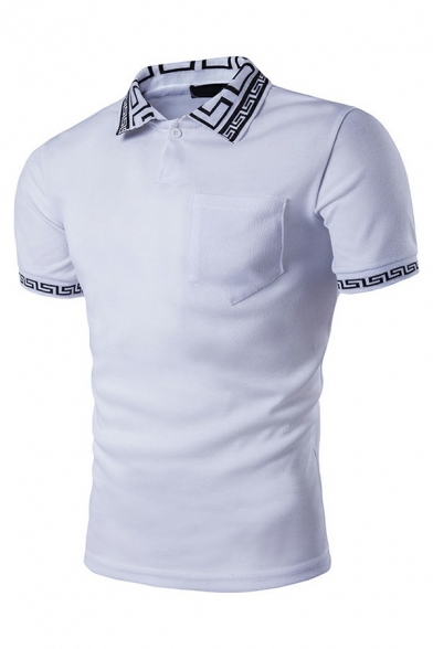 Fashionable Mens Polo Shirt Tribal Print Pocket Point Collar Slim Short-sleeved Polo Shirt
