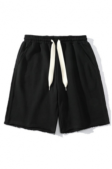 Guys Trendym Shorts Pure Color Side Pocket Detail Drawcord Waist Shorts