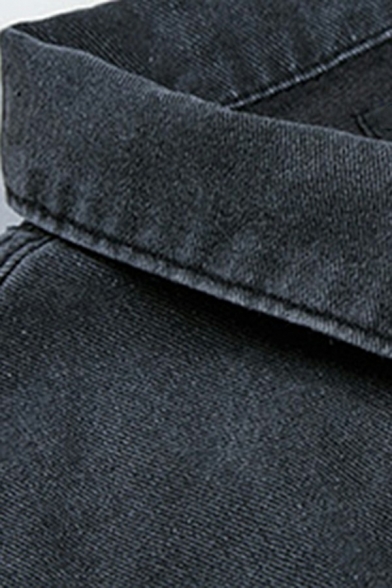 Men Dashing Coat Plain Chest Pocket Long Sleeves Spread Collar Button Fly Denim Jacket