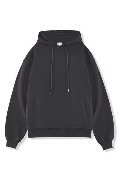 Street Style Hoodie Whole Colored Hooded Long Sleeve Relaxed Drawstring Hoodie for Men