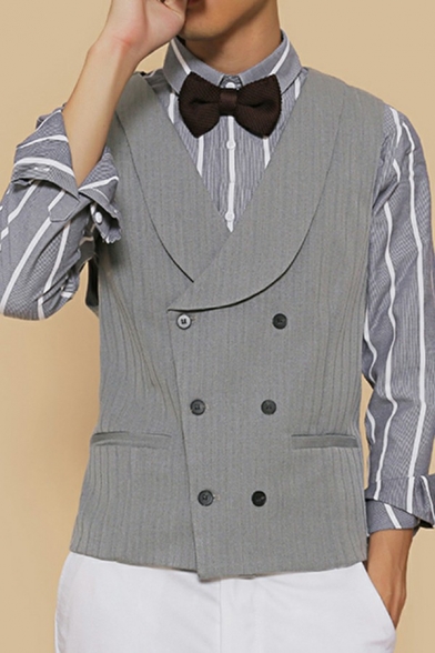 Classic Suit Vest Pure Color Shawl Lapel Collar Double-Breasted Pocket Suit Vest for Men