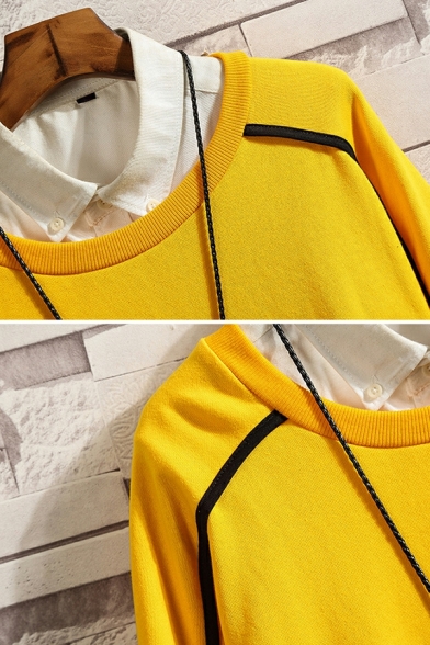 Creative Men Sweatshirt Contrast Line Round Collar Long-sleeved Relaxed Sweatshirt
