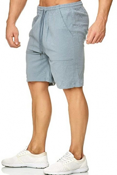Dashing Men Shorts Solid Big Pocket Drawstring Waist Mid Rise Loose Shorts for Men