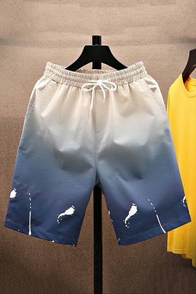 Men Trendy Shorts Ombre Print Pocket Detail Elastic Waist Drawstring Shorts