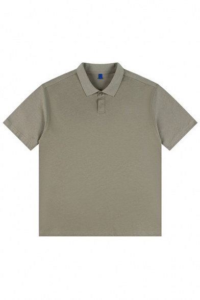 Urban Men's Polo Shirt Pure Color Short-sleeved Spread Collar Button Relaxed Polo Shirt