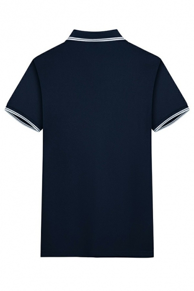 Guys Boyish Polo Shirt Striped Print Spread Collar Short Sleeves Fitted Button Polo Shirt
