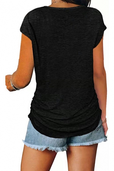 Stylish Ladies T-Shirt Whole Colored V-Neck Zip Designed Cap Sleeve Regular T-Shirt