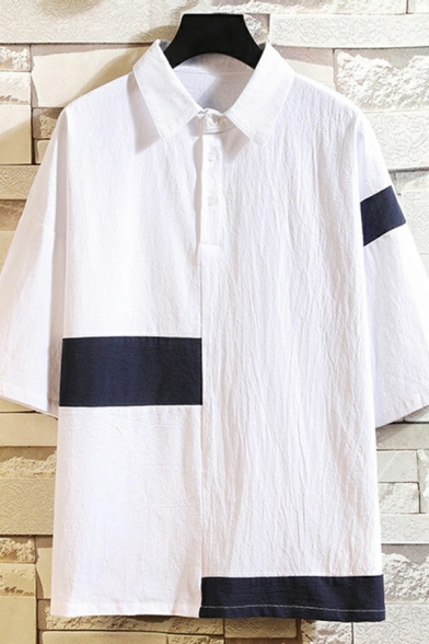 Urban Polo Shirt Contrast Color Button Deail Half Sleeve Polo Shirt for Men