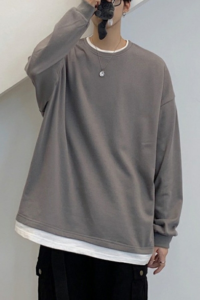 Freestyle Sweatshirt Plain Relaxed Long Sleeves Crew Collar Pullover Sweatshirt for Boys