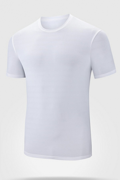 Men Fancy Tee Shirt Whole Colored Round Collar Short Sleeves Regular Fit T-Shirt