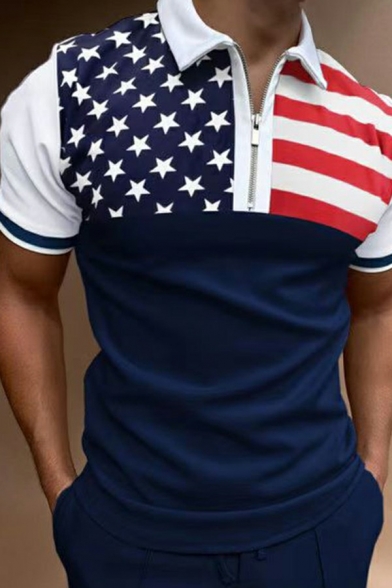 Men Modern Polo Shirt Color Block Zipper Detail Short Sleeves Polo Shirt