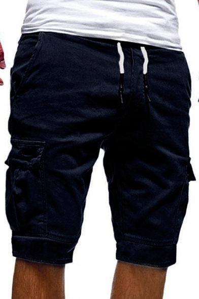 Boyish Shorts Solid Solid Color Drawstring Waist Mid Rise Regular Cargo Shorts for Guys