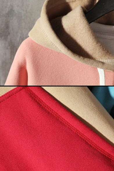 Chic Boy's Hoodie Color Block Drawstring Hooded Pocket Design Regular Long Sleeve Hoodie
